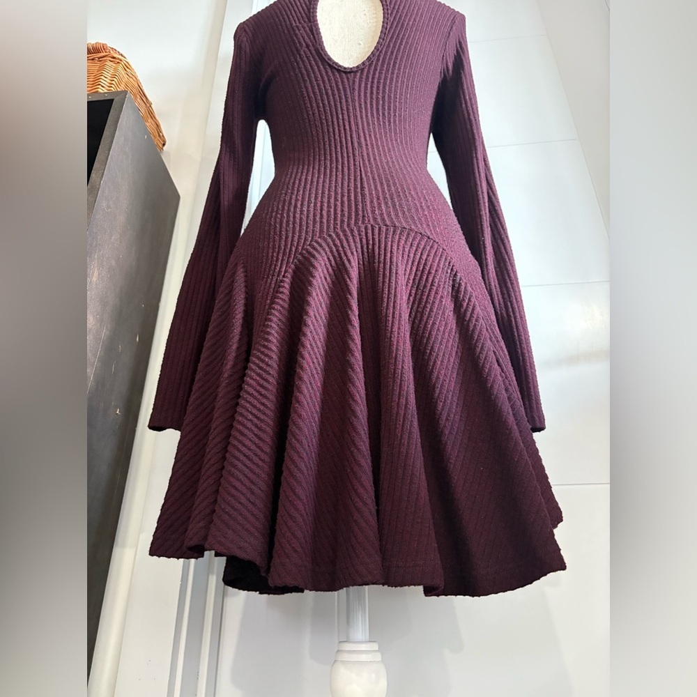 Lost & Wander Sz M Elegant Burgundy Ribbed Dress - Picture 7 of 8